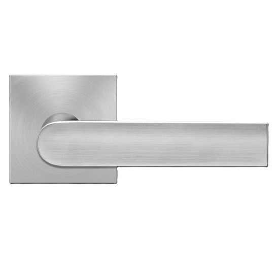 The Karcher London Passage Lever with Square Plan Design Rosette-2 ¾″ Backset in Satin Stainless Steel finish