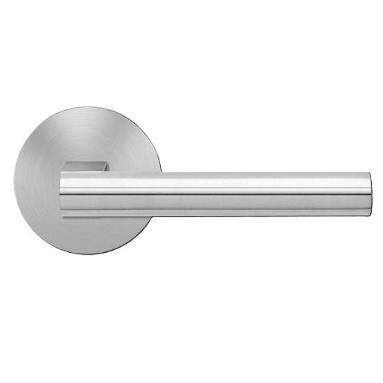 The Karcher Madeira Dummy Lever with Plan Design Round Rosette in Satin Stainless Steel finish