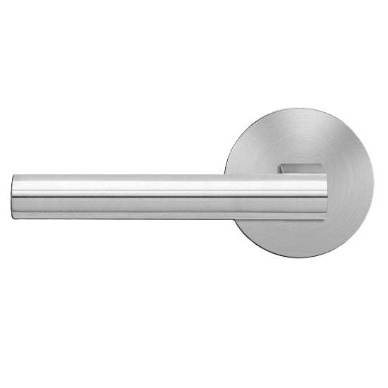 The Karcher Madeira Left Handed Half Dummy Lever with Plan Design Round Rosette in Satin Stainless Steel finish