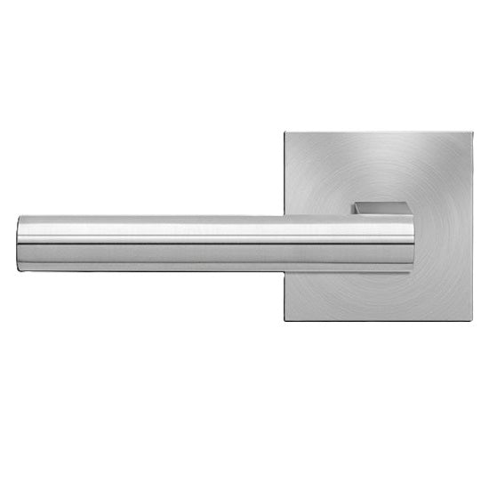 The Karcher Madeira Left Handed Half Dummy Lever with Plan Design Square Rosette in Satin Stainless Steel finish