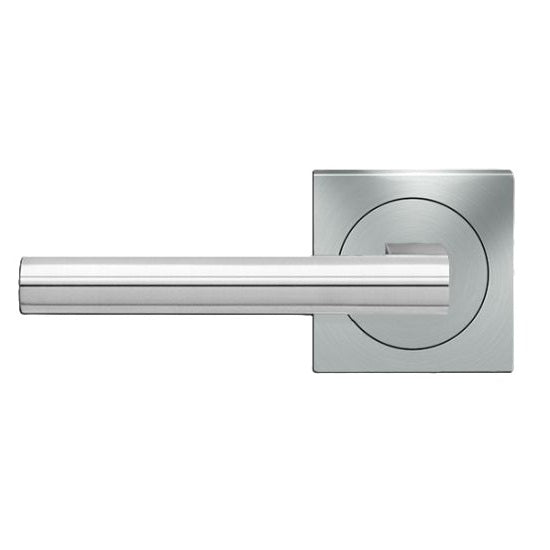 The Karcher Madeira Left Handed Half Dummy Lever with Square 3 Piece Rosette in Satin Stainless Steel finish