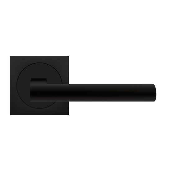 The Karcher Madeira Passage Lever with Square 3 Piece Rosette-2 ¾″ Backset in Cosmos Black finish