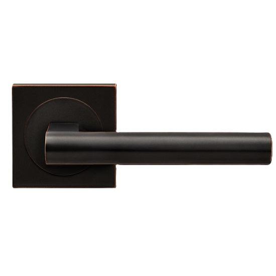 The Karcher Madeira Passage Lever with Square 3 Piece Rosette-2 ⅜″ Backset in Oil Rubbed Bronze finish