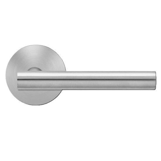 The Karcher Manhattan Dummy Lever with Round Plan Design Rosette in Satin Stainless Steel finish