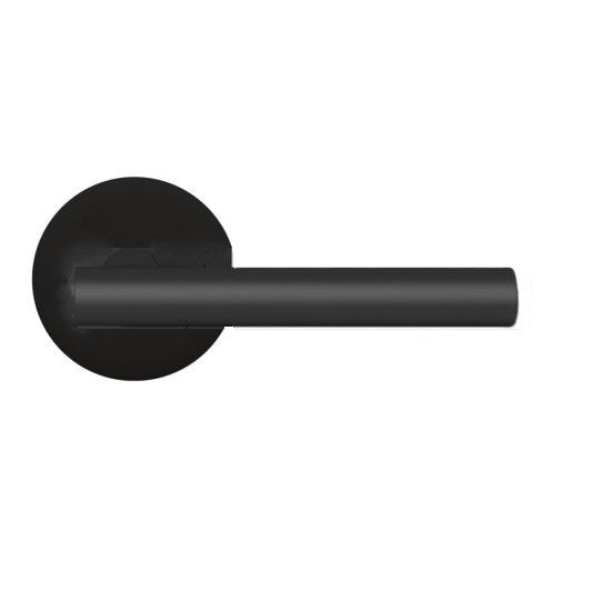 The Karcher Manhattan Passage Lever with Round Plan Design Rosette-2 ¾″ Backset in Cosmos Black finish