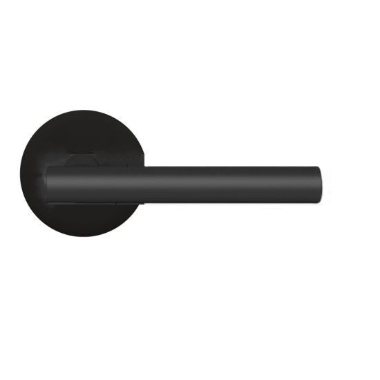 The Karcher Manhattan Passage Lever with Round Plan Design Rosette-2 ⅜″ Backset in Cosmos Black finish