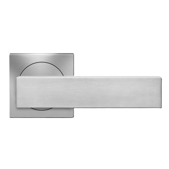 The Karcher Milano Passage Lever with Square 3 Piece Rosette-2 ¾″ Backset in Satin Stainless Steel finish