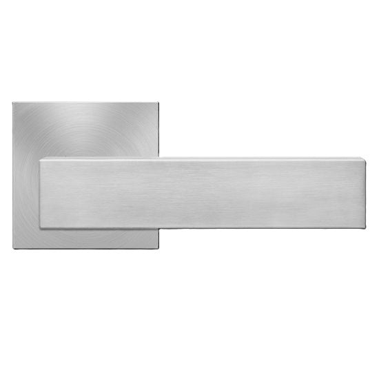 The Karcher Milano Passage Lever with Square Plan Design Rosette-2 ¾″ Backset in Satin Stainless Steel finish