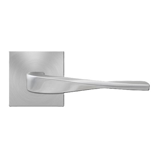 The Karcher Nevada Passage Lever with Plan Design Square Rosette-2 ¾″ Backset in Satin Stainless Steel finish