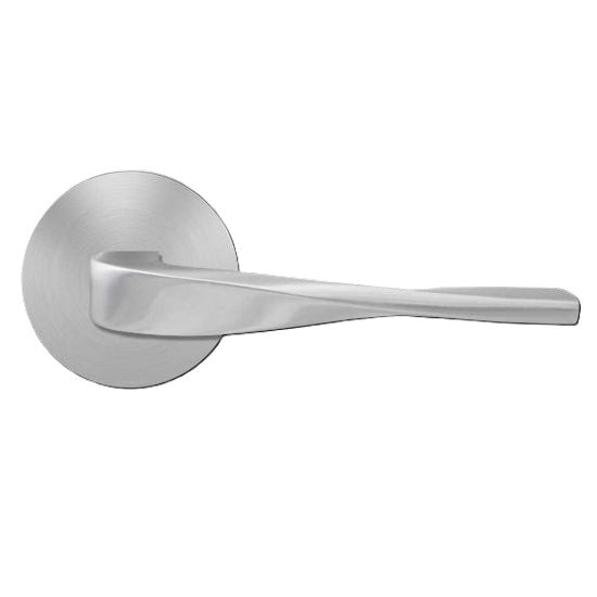 The Karcher Nevada Privacy Lever with Plan Design Round Rosette-2 ¾″ Backset in Satin Stainless Steel finish