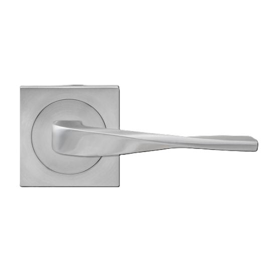 The Karcher Nevada Privacy Lever with Square 3 Piece Rosette-2 ¾″ Backset in Satin Stainless Steel finish