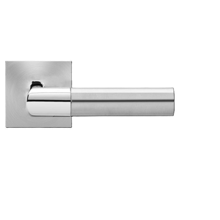 The Karcher Oregon Dummy Lever with Square Plan Design Rosette in Polished and Satin Stainless Steel finish