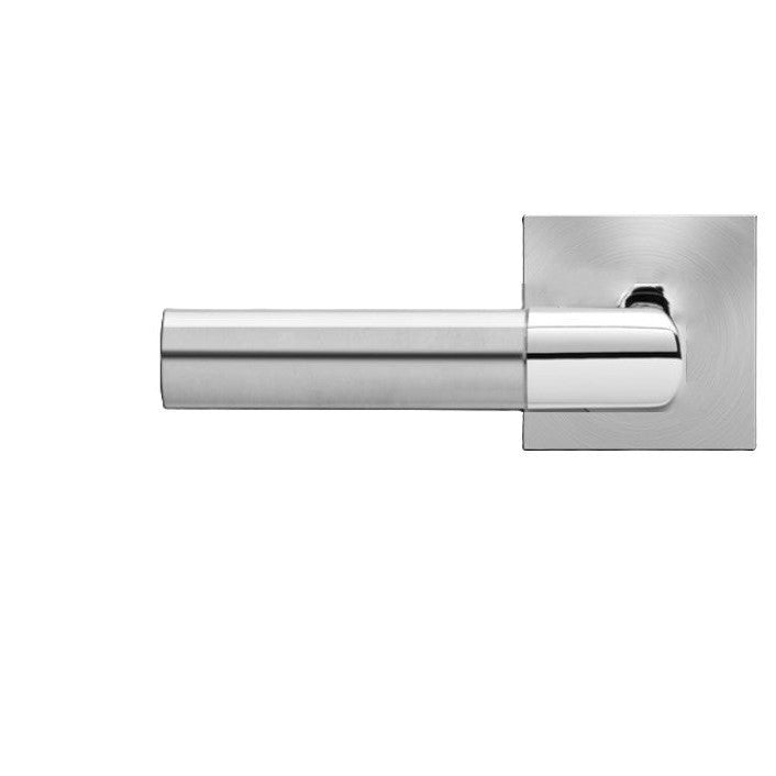 The Karcher Oregon Left Handed Half Dummy Lever with Square Plan Design Rosette in Polished and Satin Stainless Steel finish