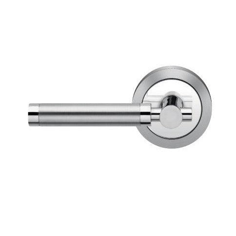 The Karcher New York Left Handed Half Dummy Lever with Round 3 Piece Rosette in Polished and Satin Stainless Steel finish