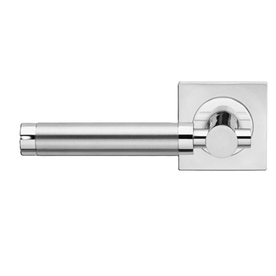 The Karcher New York Left Handed Half Dummy Lever with Square 3 Piece Rosette in Polished and Satin Stainless Steel finish