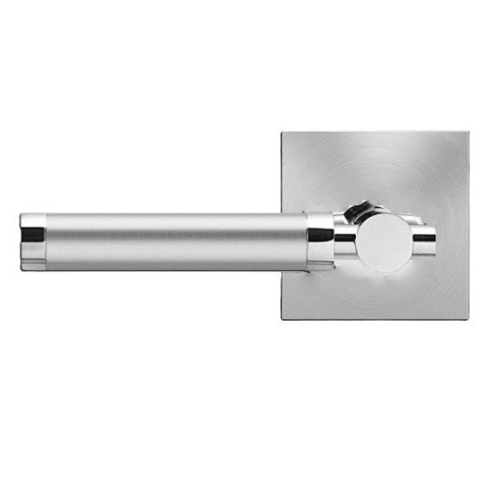 The Karcher New York Left Handed Half Dummy Lever with Square Plan Design Rosette in Polished and Satin Stainless Steel finish