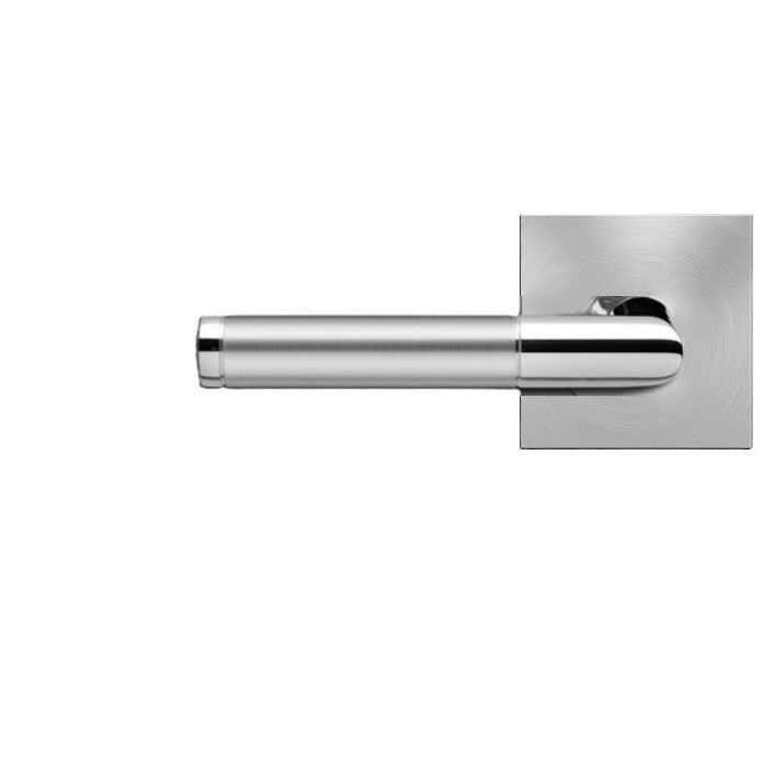 The Karcher Rio Steel Left Handed Half Dummy Lever with Square Plan Design Rosette in Polished and Satin Stainless Steel finish