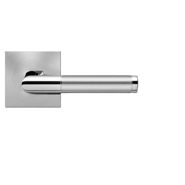 The Karcher Rio Steel Privacy Lever with Square Plan Design Rosette-2 ¾″ Backset in Polished and Satin Stainless Steel finish