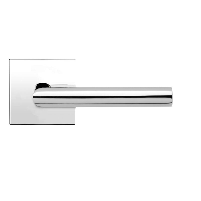 The Karcher Rhodos Dummy Lever with Plan Design Square Rosette in Polished Stainless Steel finish