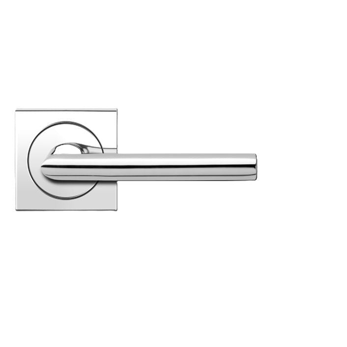 The Karcher Verona Privacy Lever with Square 3 Piece Rosette - 2 ⅜″ Backset in Polished Stainless Steel finish