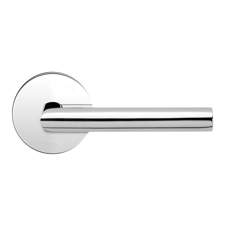 The Karcher Rhodos Dummy Lever with Plan Design Round Rosette in Polished Stainless Steel finish