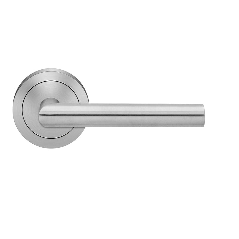 The Karcher Rhodos Dummy Lever with Round 3 Piece Rosette in Satin Stainless Steel finish