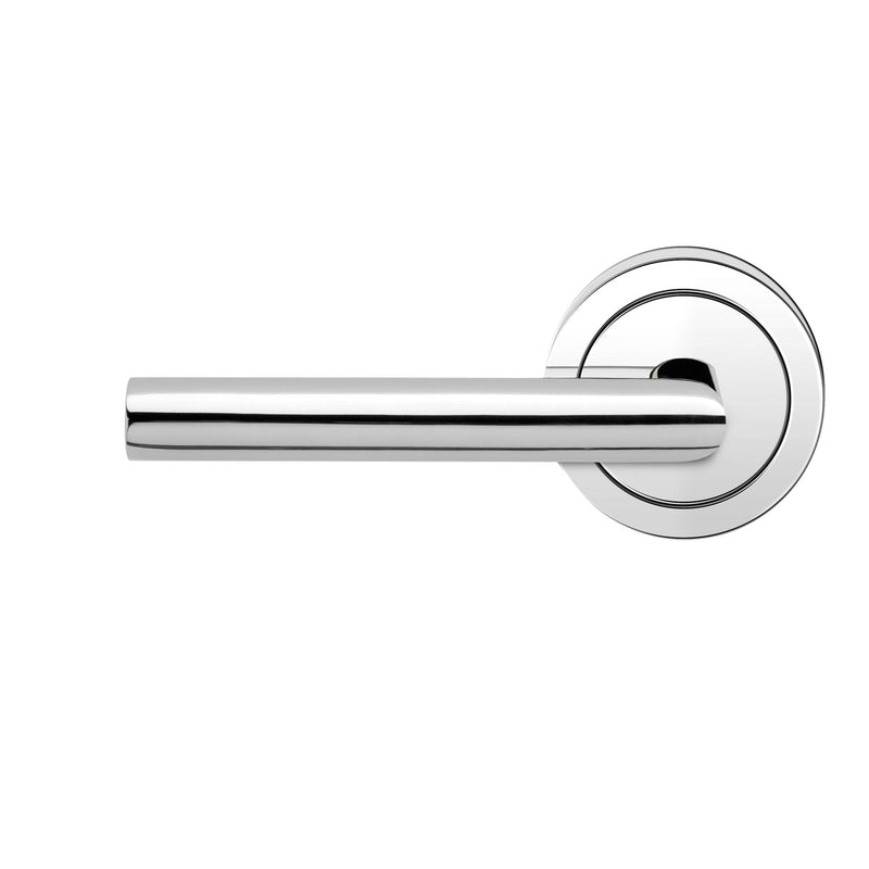 The Karcher Rhodos Left Handed Half Dummy Lever with Round 3 Piece Rosette in Polished Stainless Steel finish