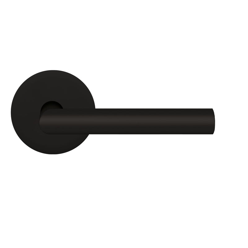 The Karcher Rhodos Passage Lever with Plan Design Round Rosette-2 ¾″ Backset in Cosmos Black finish