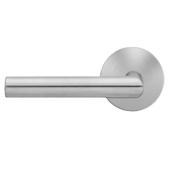 The Karcher Rhodos XL Left Handed Half Dummy Lever with Round Plan Design Rosette in Satin Stainless Steel finish