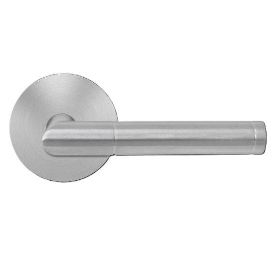 The Karcher Rio Steel Passage Lever with Round Plan Design Rosette-2 ¾″ Backset in Satin Stainless Steel finish