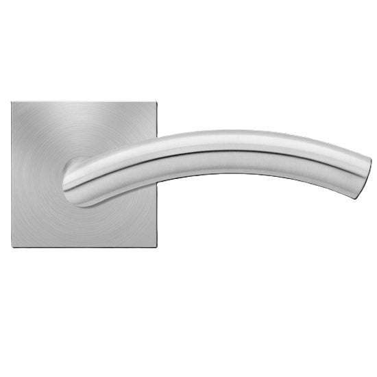 The Karcher Corsica Passage Lever with Square Plan Design Rosette-2 ¾″ Backset in Satin Stainless Steel finish