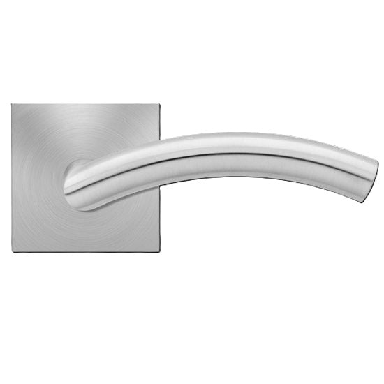 The Karcher Corsica Passage Lever with Square Plan Design Rosette-2 ⅜″ Backset in Satin Stainless Steel finish