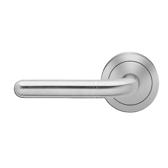 The Karcher Lignano Steel Left Handed Half Dummy Lever with Round 3 Piece Rosette in Satin Stainless Steel finish