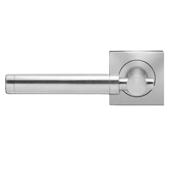 The Karcher New York Left Handed Half Dummy Lever with Square 3 Piece Rosette in Satin Stainless Steel finish