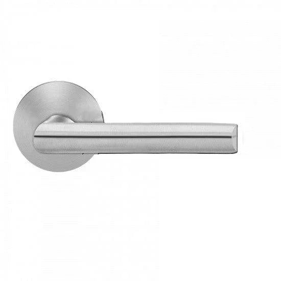 The Karcher Paris Dummy Lever with Round Plan Design Rosette in Satin Stainless Steel finish