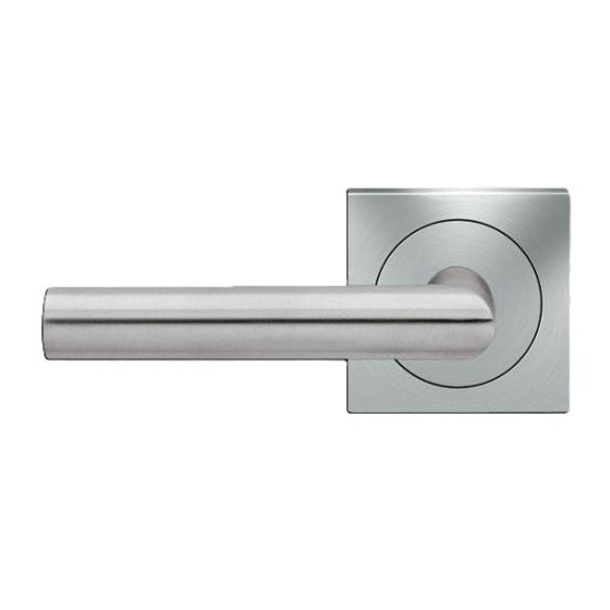 The Karcher Rhodos XL Left Handed Half Dummy Lever with Square 3 Piece Rosette in Satin Stainless Steel finish