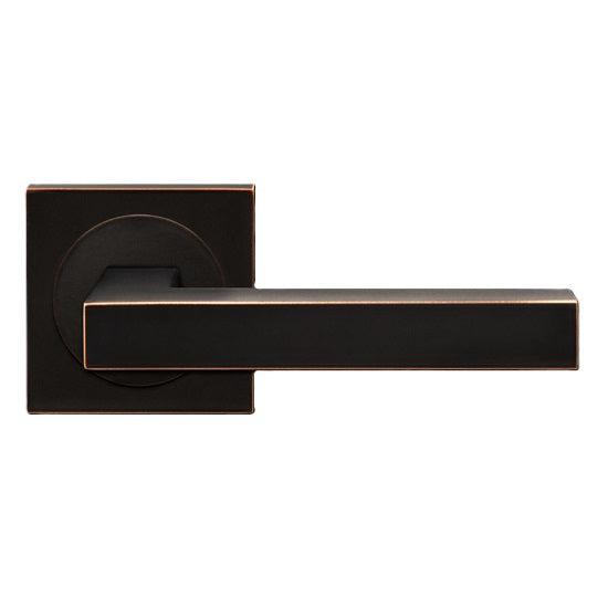 The Karcher Seattle Passage Lever with Square 3 Piece Rosette-2 ⅜″ Backset in Oil Rubbed Bronze finish