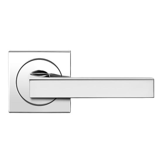 The Karcher Seattle Passage Lever with Square 3 Piece Rosette-2 ⅜″ Backset in Polished Stainless Steel finish