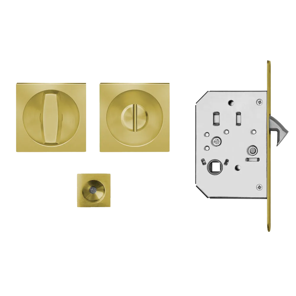 Karcher Square Pocket Door Set in Satin Brass finish