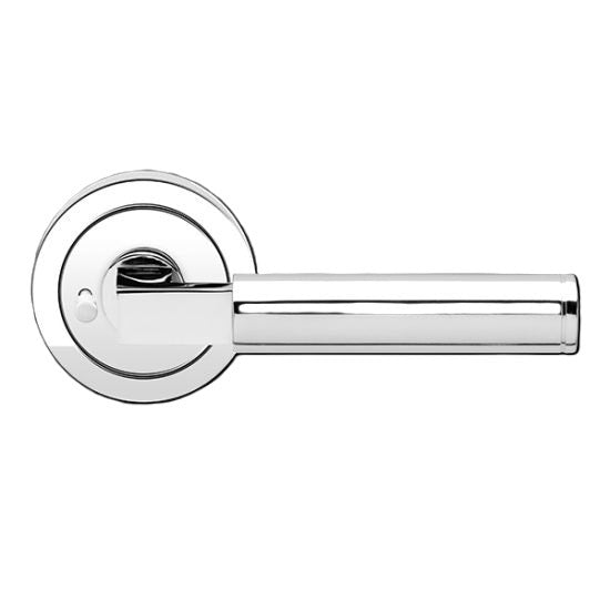 The Karcher Tasmania Privacy Lever with Round 3 Piece Rosette - 2 ¾″ Backset in Polished Stainless Steel finish