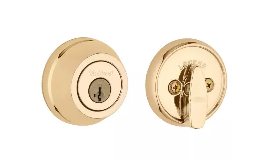 The Kwikset Kwikset 780 Single Cylinder Deadbolt With SmartKey in Polished Brass finish.