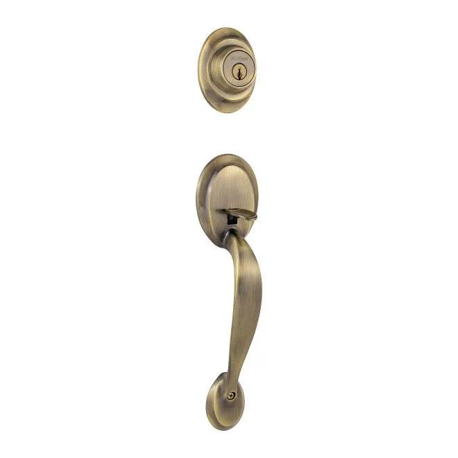 Kwikset Dakota Exterior Handleset With SmartKey - Interior Trim Sold Separately Antique Brass