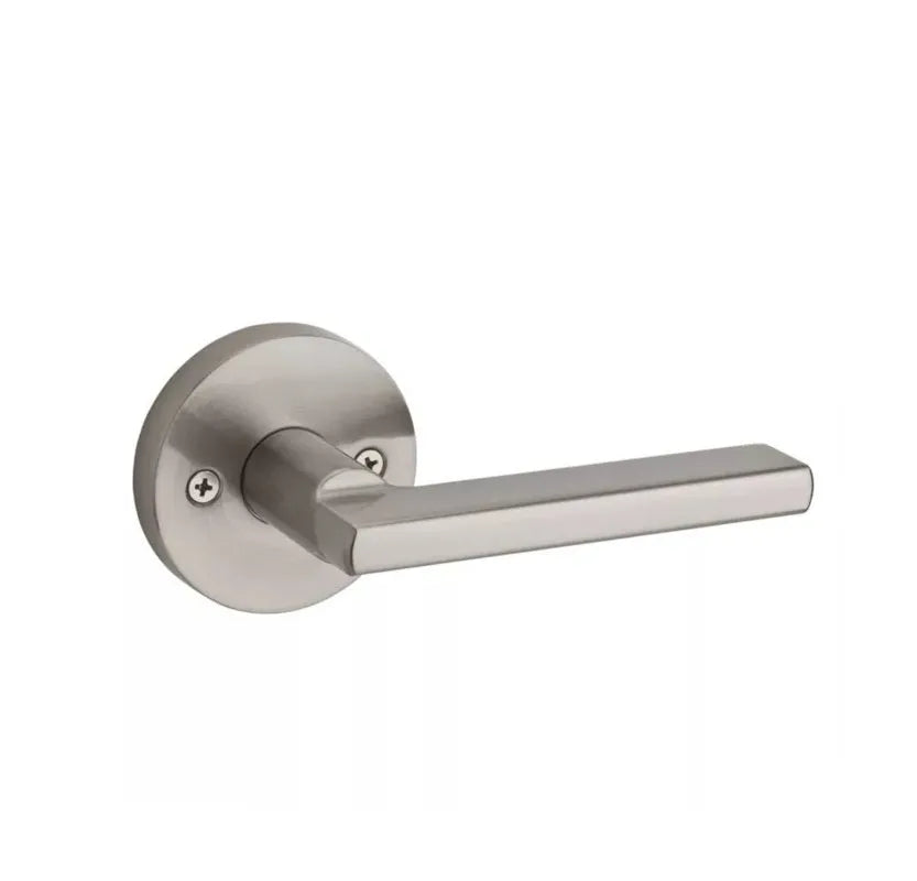 Kwikset Halifax Lever with Round Rosette Satin Nickel