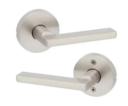 Kwikset Halifax Lever with Round Rosette in Satin Nickel finish