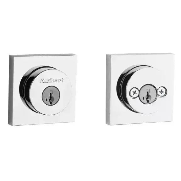 Kwikset Halifax Square Rosette Double Cylinder Deadbolt With SmartKey in Polished Chrome finish