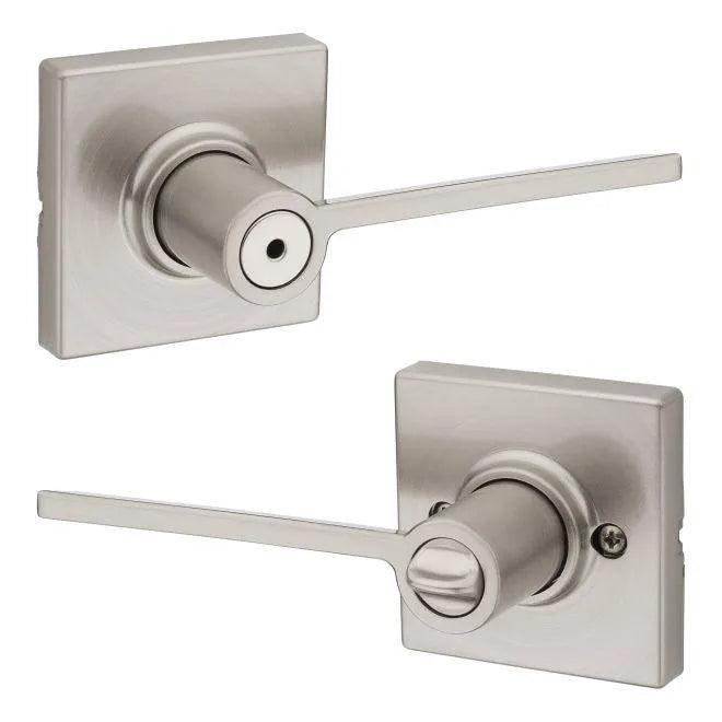 Kwikset Ladera Lever with Square Rosette Satin Nickel