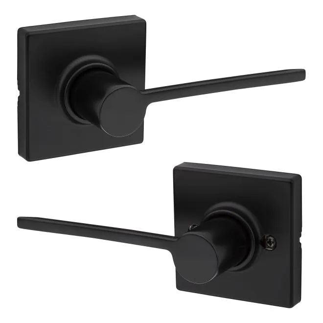 Kwikset Ladera Passage Lever With Square Rosette in Matte Black finish