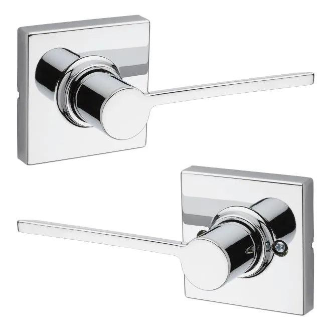 Kwikset Ladera Passage Lever With Square Rosette in Polished Chrome finish
