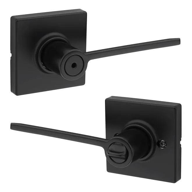 Kwikset Ladera Privacy Door Lever With Square Rosette in Matte Black finish