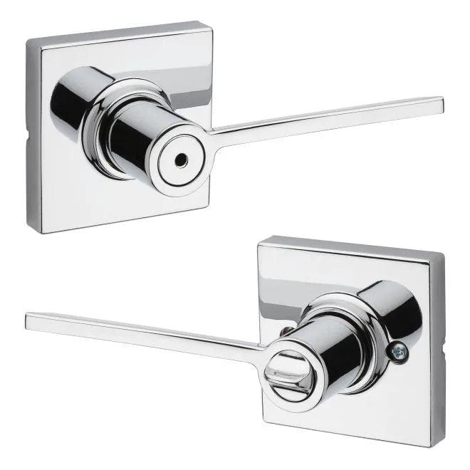 Kwikset Ladera Privacy Door Lever With Square Rosette in Polished Chrome finish